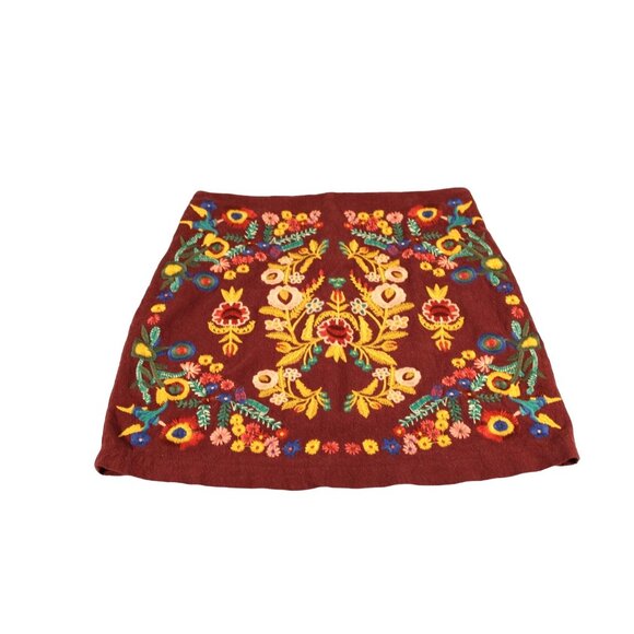 Altar’d State Dresses & Skirts - Altar’d State Bohemian Embroidered Mini Skirt Cotton & Linen Blend Sz S Burgundy